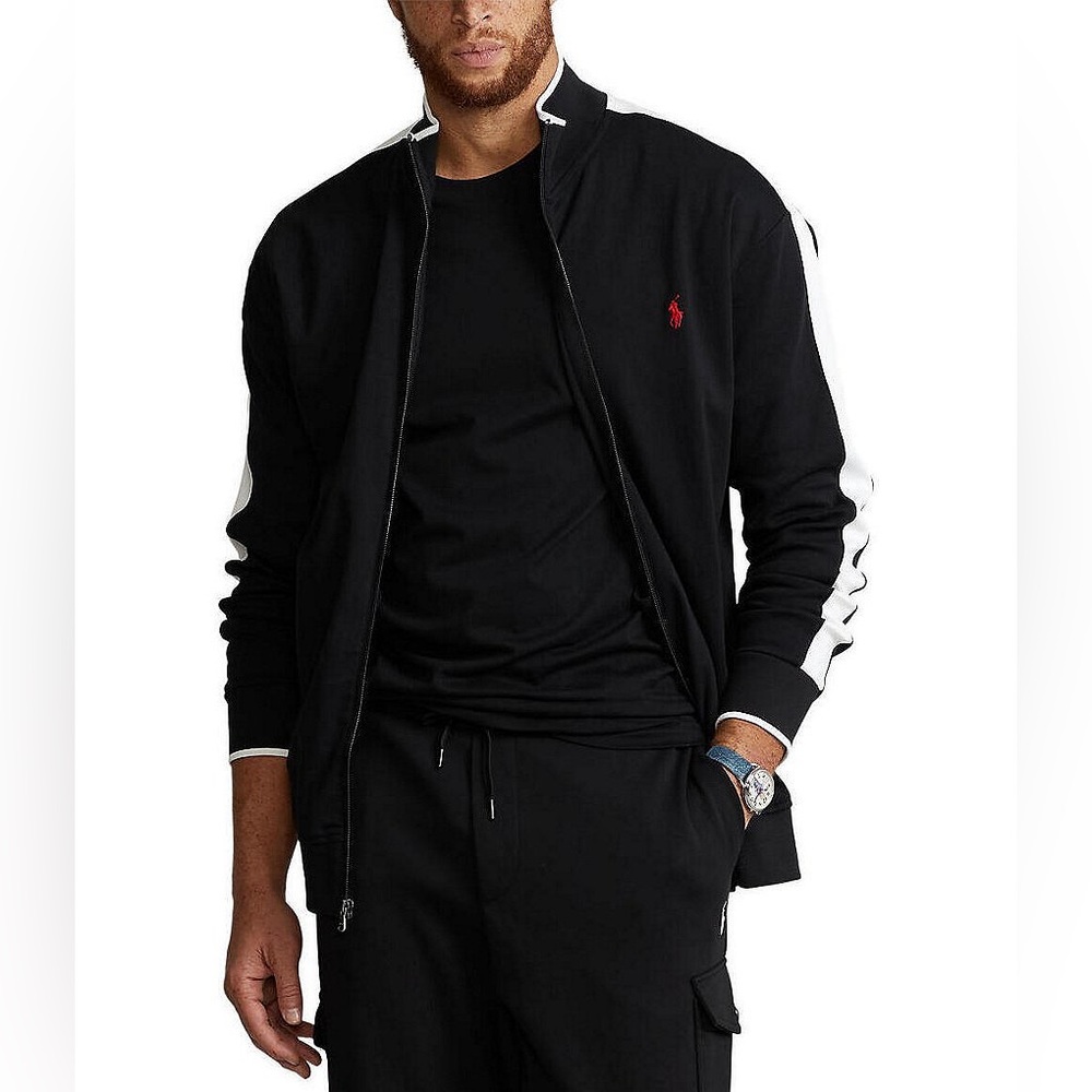 Polo Ralph Lauren
Big & Tall Full-Zip Black Track Jacket with White Stripes XXL